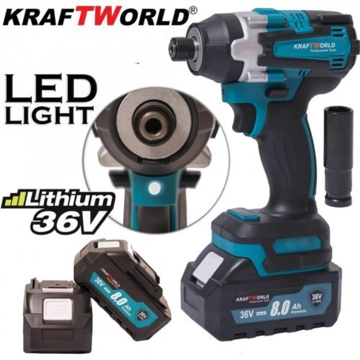 Безчетков Акумулаторен ударен винтоверт / Импакт KraftWorld 42V 8Ah 850 N/m