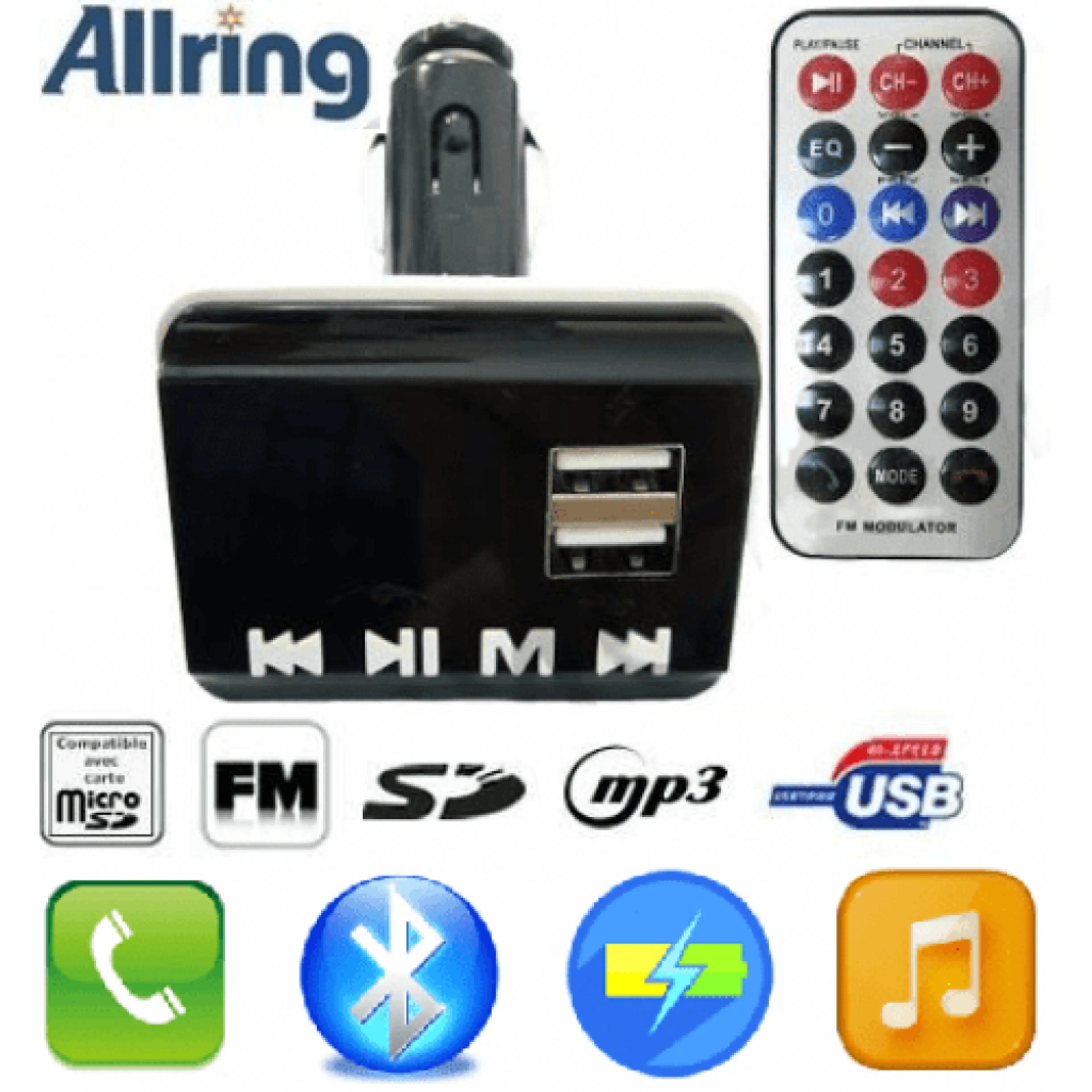 Bluetooth FM трансмитер със зарядно устройство за кола - USB SD