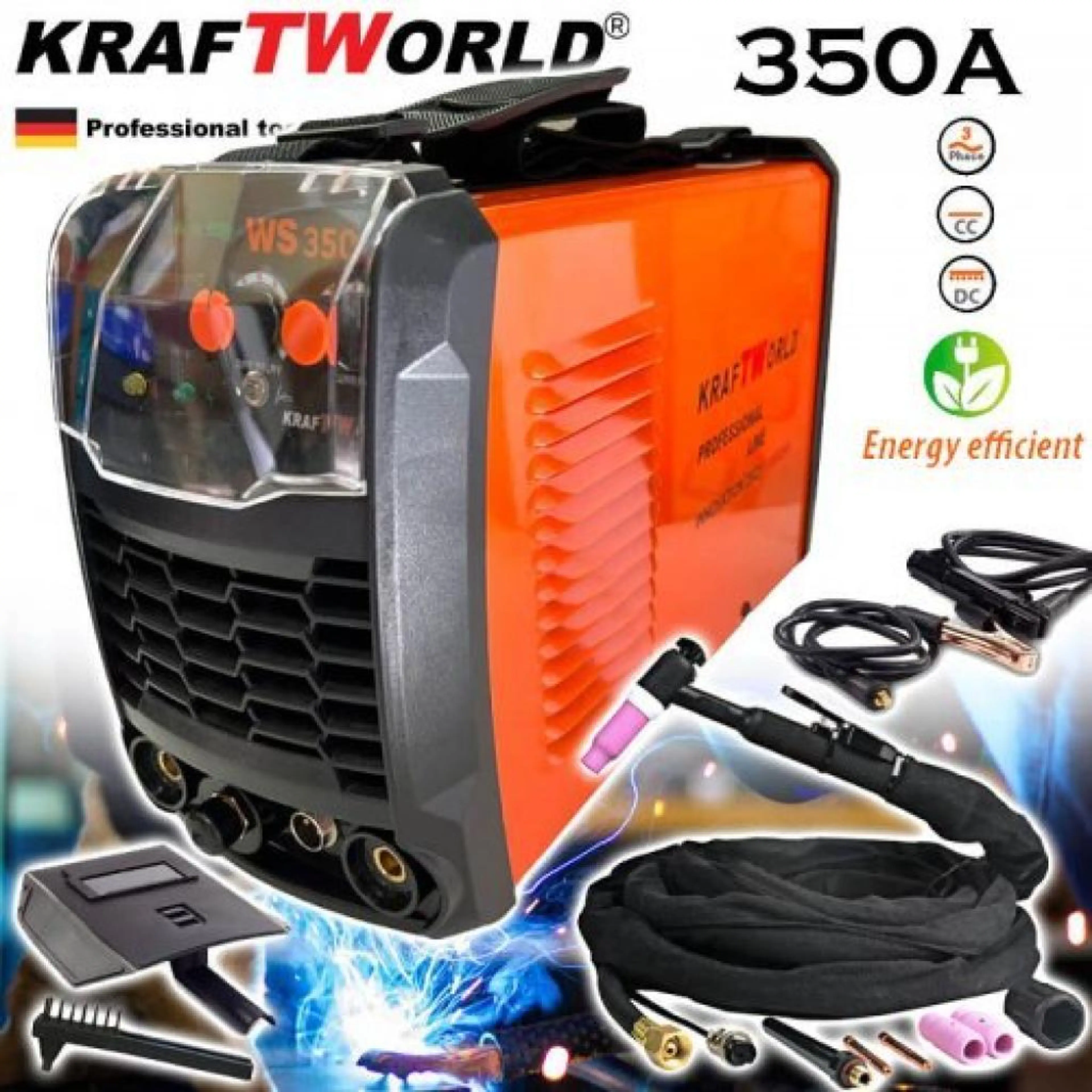 Инверторен Електрожен KraftWorld WS-350А С АРГОН + Маска за заваряне