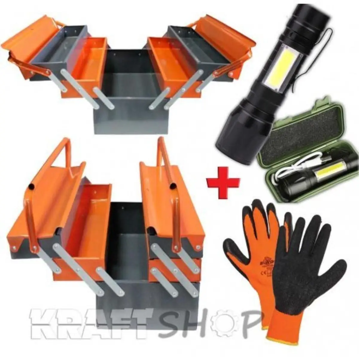 Куфар метален за инструменти + Подарък Ръкавици и USB LED Фенер