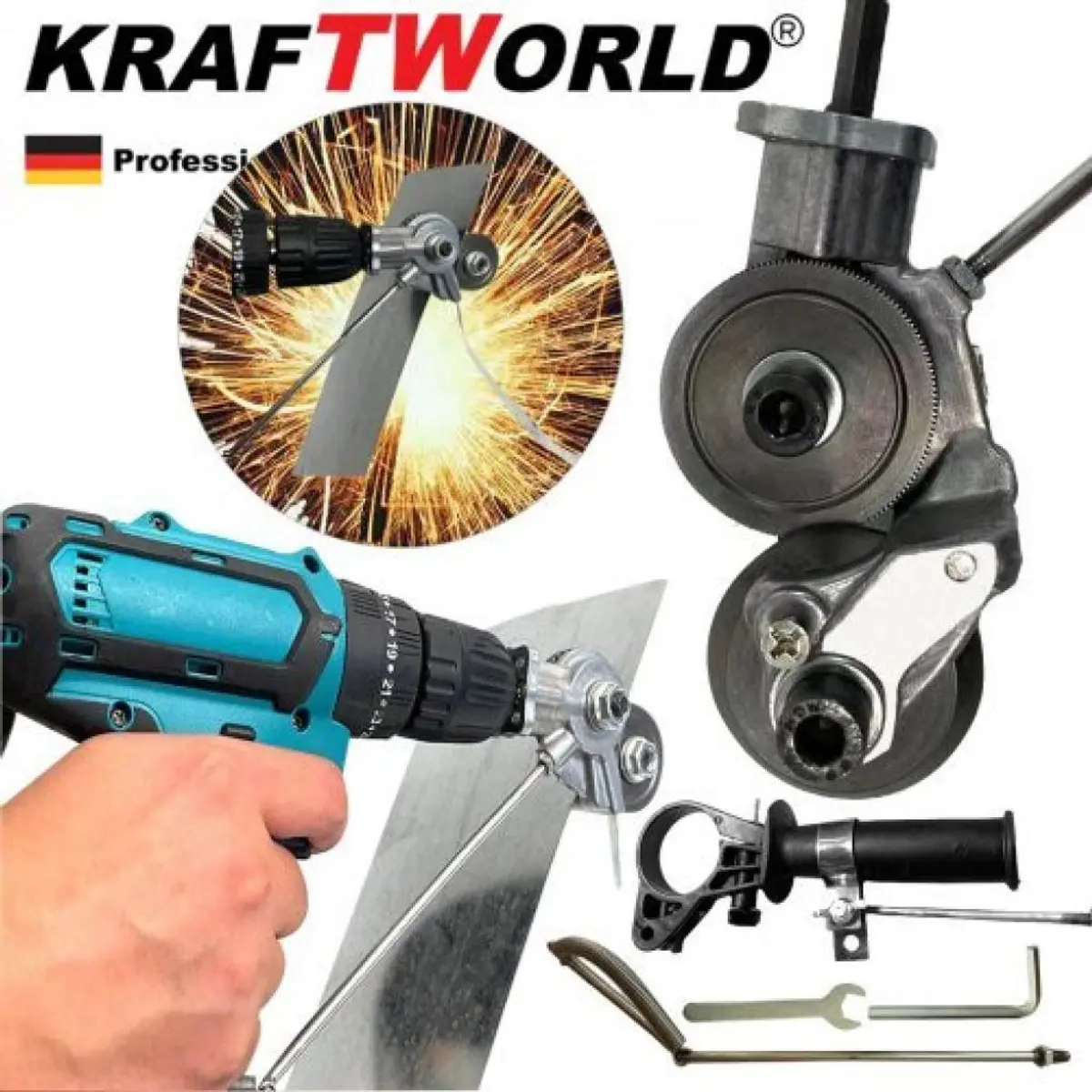 Приставка за Рязане на Метал KraftWorld за винтоверт + дръжка