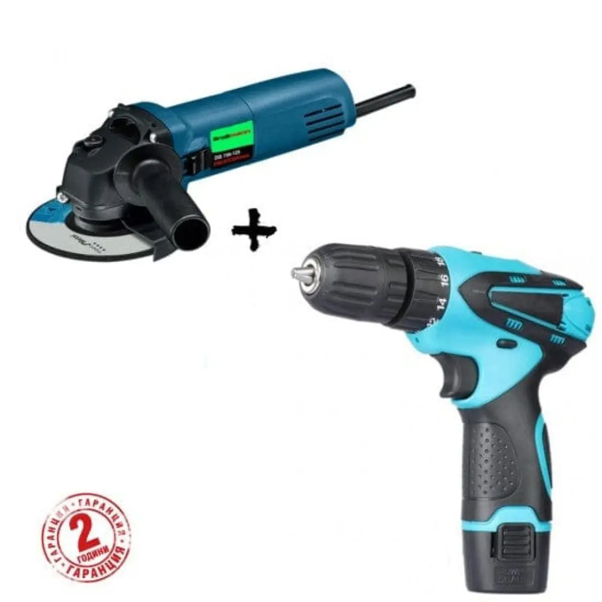 Промо комплект винтоверт stahlmayer 18v, 2.0 ah + ъглошлайф grossman 1200w