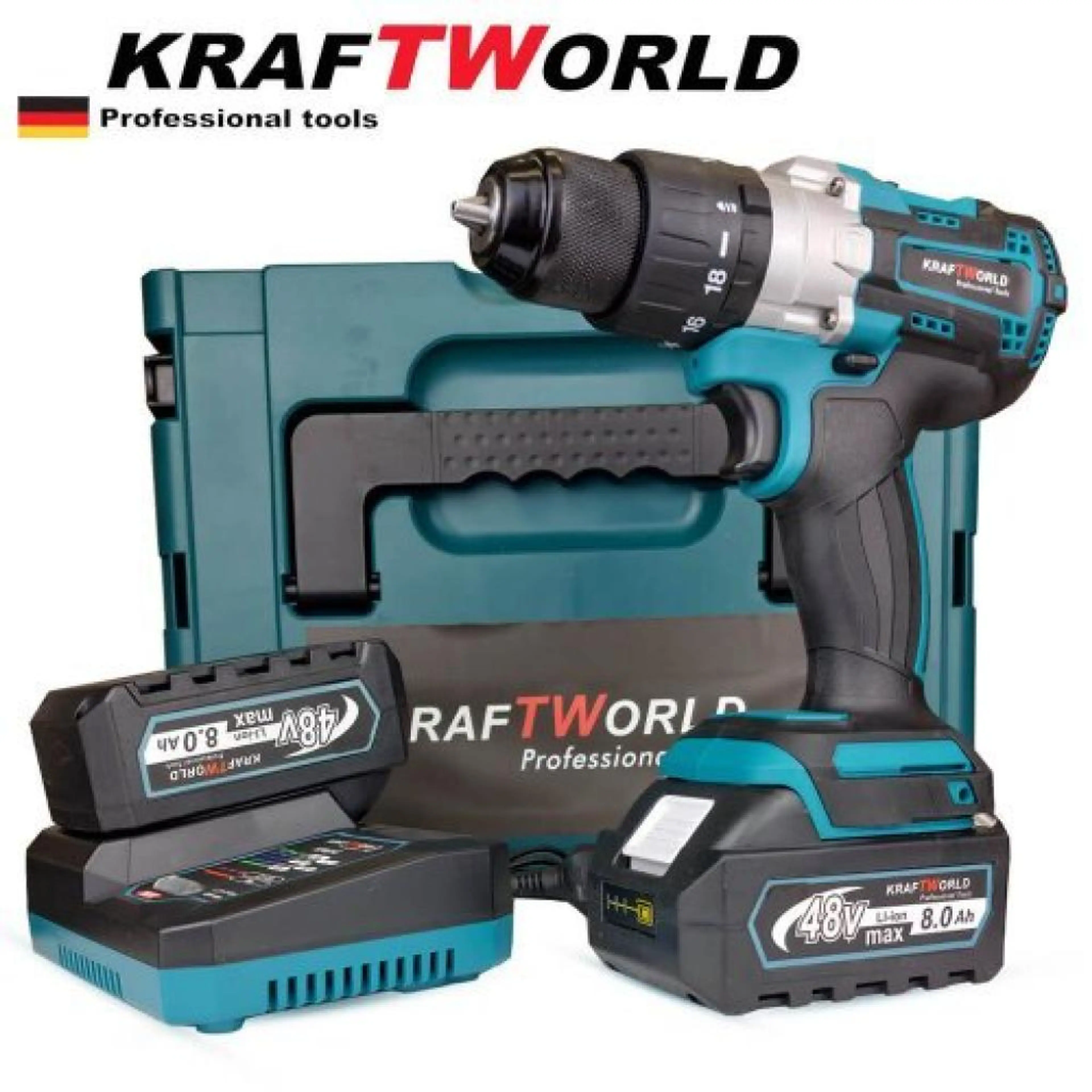 Ударен Акумулаторен Винтоверт KraftWorld 48V 8Ah с две батерии и куфар